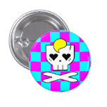 KAWAII DEATHROCK SKULL CHECKERBOARD PINK TEAL buttons
