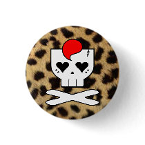KAWAII DEATHROCK SKULL CHEETAH PRINT PIN BUTTON
