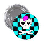 KAWAII DEATHROCK SKULL TEAL CHECKERBOARD PIN BUTTO buttons