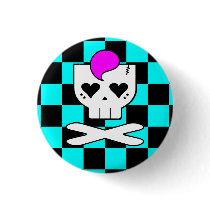 KAWAII DEATHROCK SKULL TEAL CHECKERBOARD PIN BUTTO buttons