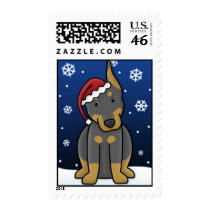 Kawaii Doberman Pinscher Christmas Postage Stamps by MenagerieMayhem Kawaii Doberman Pinscher Christmas Postage Stamps