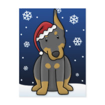 Kawaii Doberman Pinscher Christmas Postcard