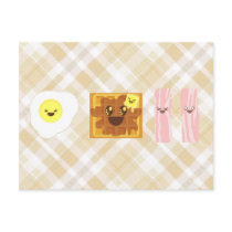 kawaii eggs waffle bacon breakfast post cards
