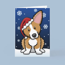 Kawaii Fluffy Pembroke Welsh Corgi Christmas Card cards