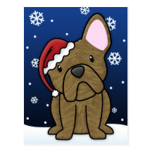 Kawaii French Bulldog Christmas Postcard (Brindle)