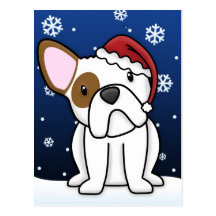 Kawaii French Bulldog Christmas Postcard (White)