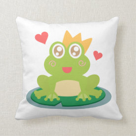 Kawaii frog with sparkling eyes on a lily pad pillows