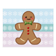 Kawaii Gingerbread Man & Snowflakes Post Cards