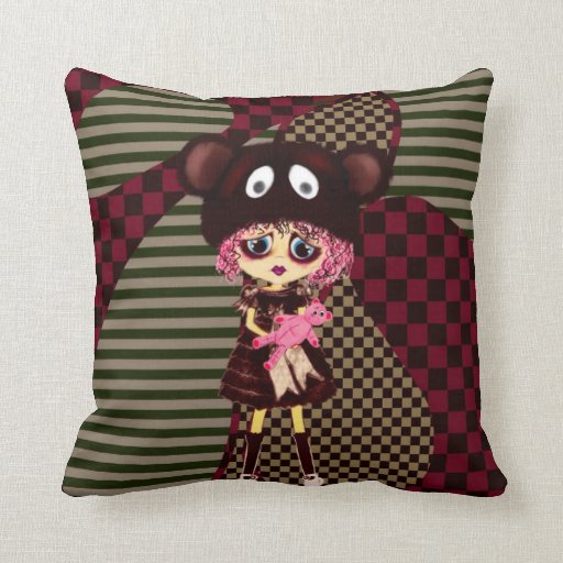 Kawaii Girl why so sad? Crying child with bear Throw Pillow Zazzle