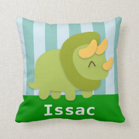 Kawaii green and yellow Triceratops for kids Pillow