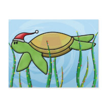 Kawaii Green Sea Turtle Christmas postcards by MenagerieMayhem Kawaii Green Sea Turtle Christmas postcards