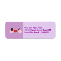 Kawaii Happy Wink Face Purple Return Address Label