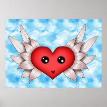 Kawaii Heart On Silver Wings Posters