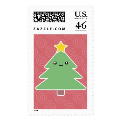Kawaii Holiday Tree Postage by mariannegilliand