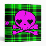 Kawaii Hot Pink Skull on Neon Green Plaid binders
