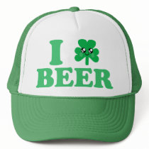 KAWAII I LOVE BEER SHAMROCK LUCKY IRISH HAPPY FACE hats