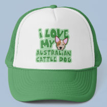 Kawaii I Love My Australian Cattle Dog (Red) hats by MenagerieMayhem Kawaii I Love My Australian Cattle Dog (Red) hats