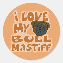 Kawaii I Love My Brindle Bullmastiff Round Sticker