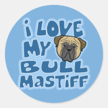 Kawaii I Love My Bullmastiff Round Sticker