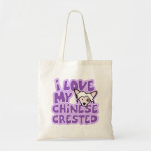 Kawaii I Love My Chinese Crested Canvas Bags