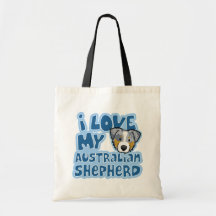 Kawaii I Love My Merle Australian Shepherd Canvas Bags