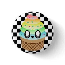 KAWAII ICE CREAM RAINBOW CONE CHECKERBOARD PIN buttons