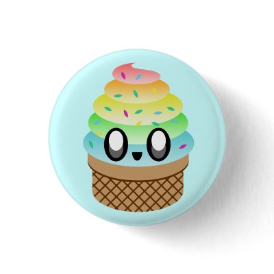 KAWAII ICE CREAM RAINBOW CONE PIN BUTTON by kawaiifiveo