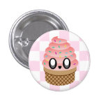 KAWAII ICE CREAM STRAWBERRY CONE CHECKERBOARD PINK buttons