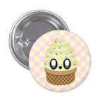 KAWAII ICE CREAM VANILLA CONE CHECKERBOARD PINK buttons