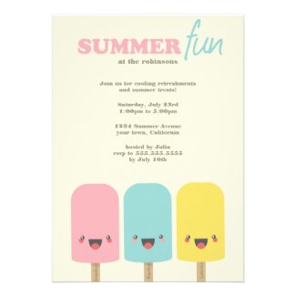 Kawaii Ice Lolly Trio Summer Party Invitations