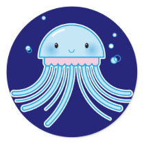 Kawaii jellyfish round stickers