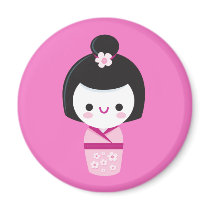 Kawaii Kokeshi - Pink Magnet magnets