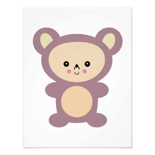 kawaii mauve teddy bear personalized invitation