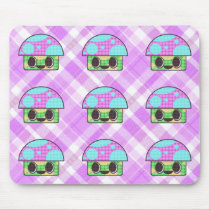 KAWAII MUSHROOMS PSYCHEDELIC SHROOMS TRIPPY PLAID mousepads