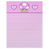 Kawaii Mushy Puffs Pink Mushroom Lined Letterhead by megakawaii Kawaii Mushy Puffs Pink Mushroom Lined Letterhead