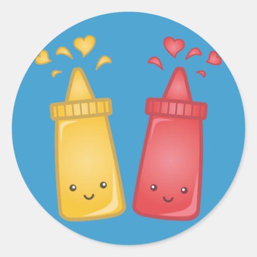 Kawaii Mustard and Ketchup Love Classic Round Sticker Zazzle