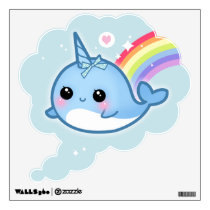 Kawaii narwhals with rainbow wall decals