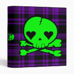 Kawaii Neon Green Skull on Purple Plaid 3 Ring Binders