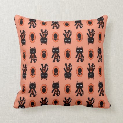 Kawaii Orange Cat and Paw Print Pattern Throw Pillows