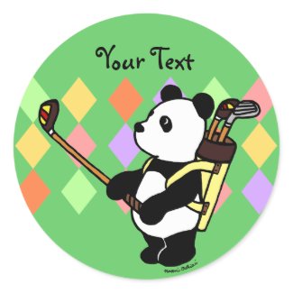 Kawaii Panda Golfer Argyle zazzle_sticker