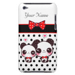 Kawaii pandas with red bow on polka dots barely there iPod cases