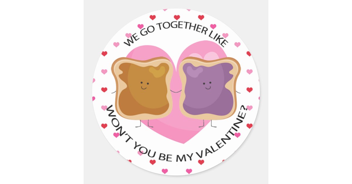 Kawaii Peanut Butter and Jelly Valentine Classic Round Sticker Zazzle