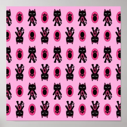 Kawaii Pink Cat and Paw Print Pattern