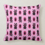Kawaii Pink Cat and Paw Print Pattern Pillow