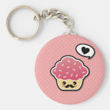 Kawaii Pink Cupcake with a Mustache Key Chain