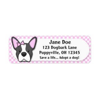 Kawaii Pink Gingham Boston Terrier label