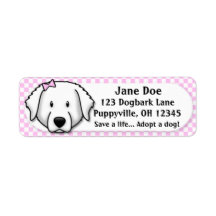 Kawaii Pink Gingham Kuvasz Custom Return Address Label