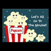 Kawaii Popcorn Movie Theme Party invitations