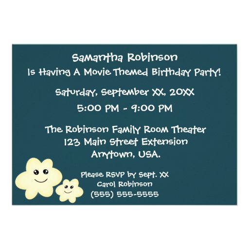 Kawaii Popcorn Movie Theme Party Invitation