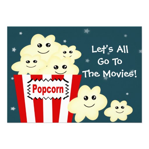 Kawaii Popcorn Movie Theme Party Invitation